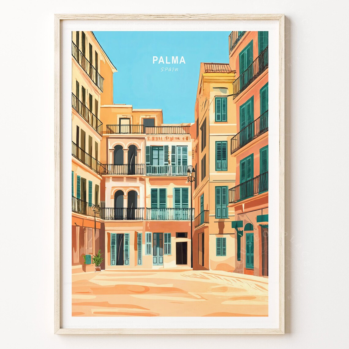Palma Spain Shuttered Balcony Street Historic Old Town Travel Poster