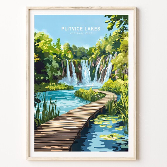 Plitvice Lakes National Park Croatia Waterfalls Travel Poster