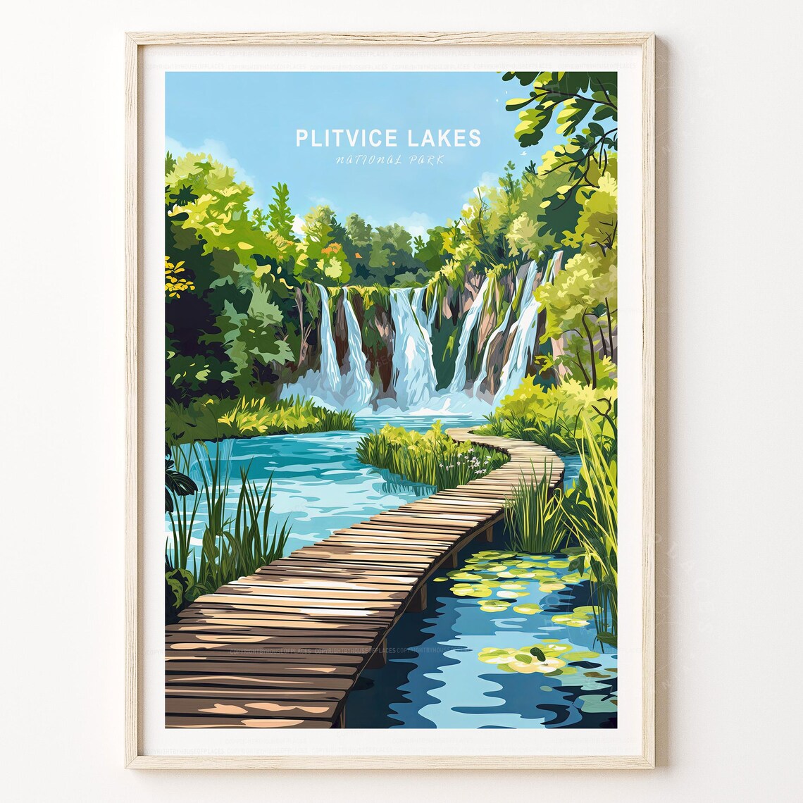 Plitvice Lakes National Park Croatia Waterfalls Travel Poster
