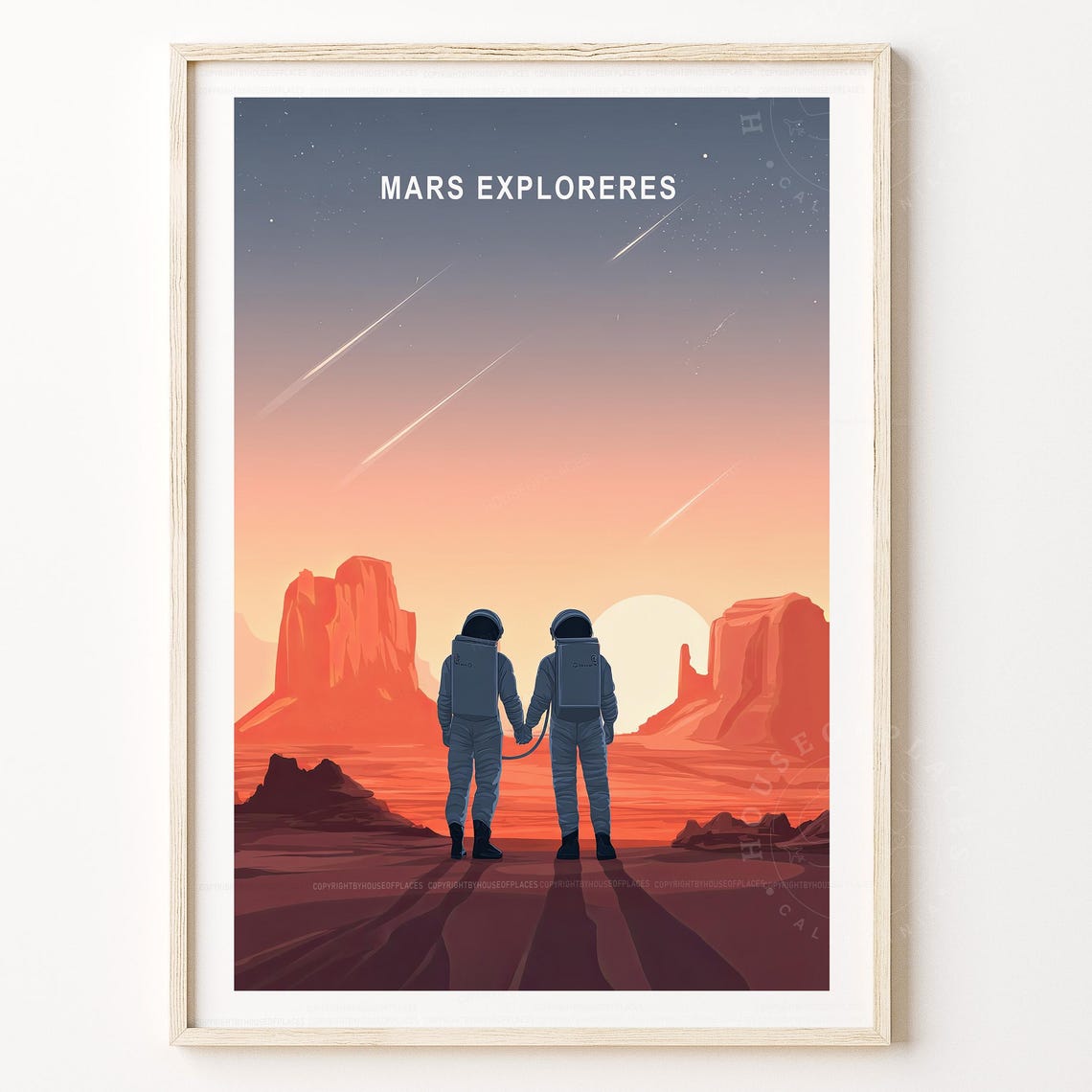 Mars Explorers Astronaut Retro Space Adventure Sunset Poster