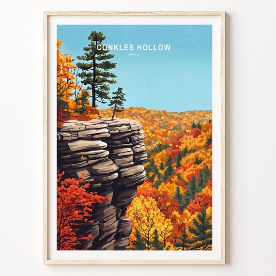 Conkles Hollow Ohio Sandstone Overlook Fall Colors Travel Poster