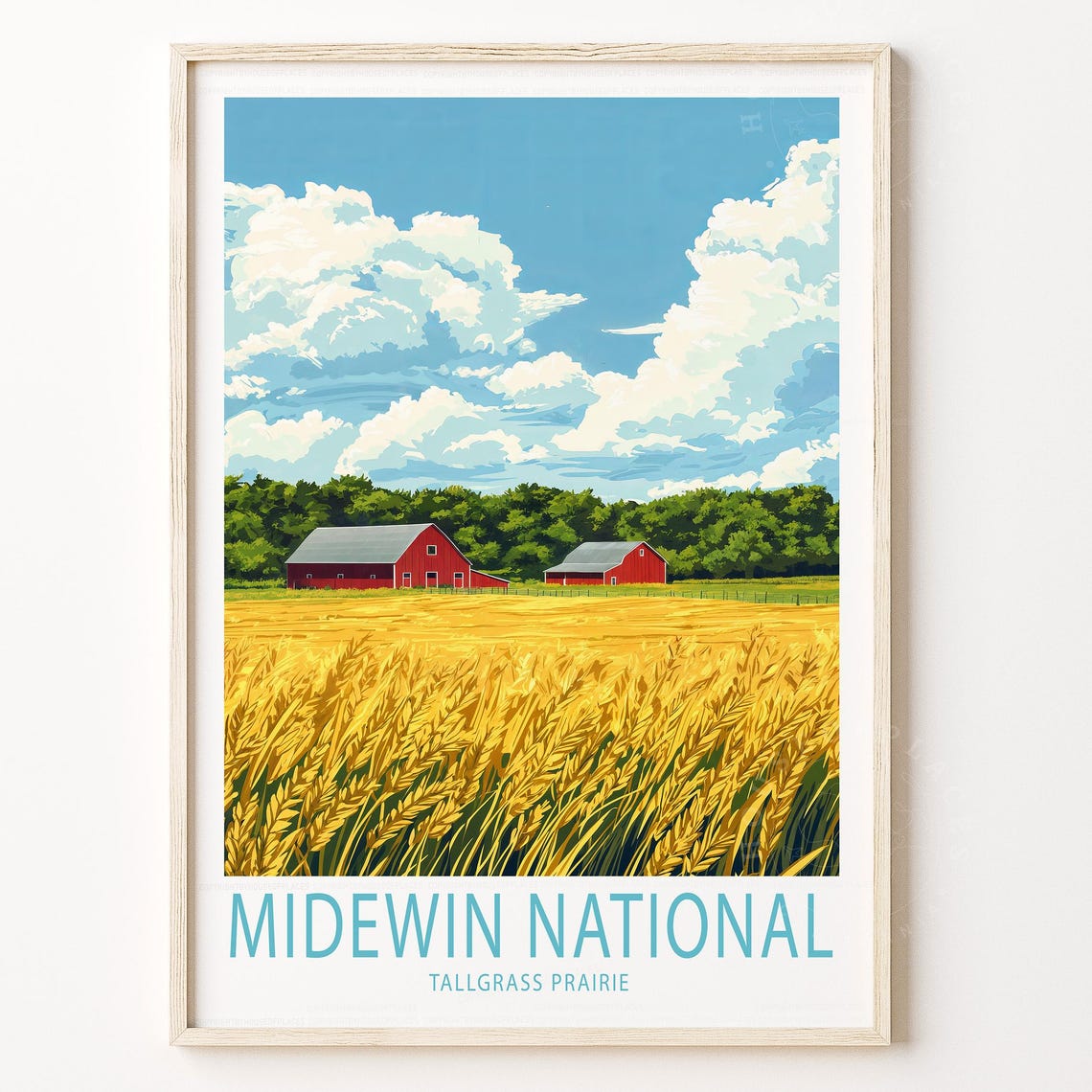 Midewin National Tallgrass Prairie Red Barn Golden Wheat Poster