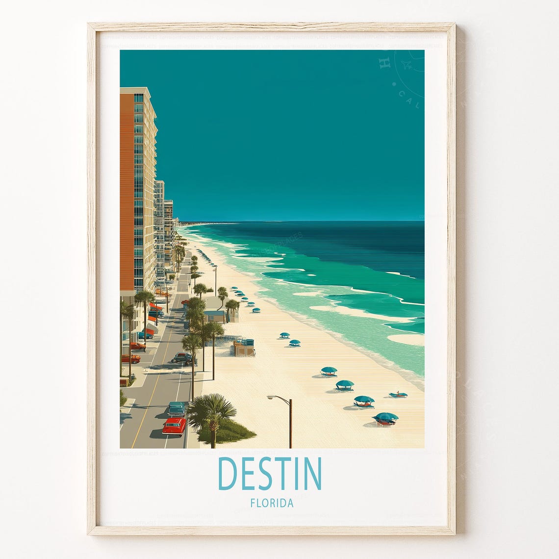 Destin Florida Emerald Coast Beach Aerial Vintage Travel Poster