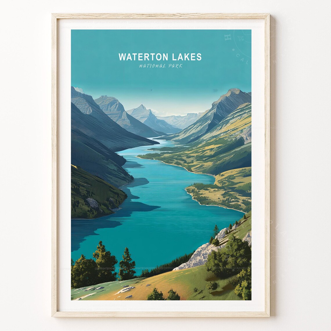 Waterton Lakes National Park Mountain Lake Scenic Nature Poster