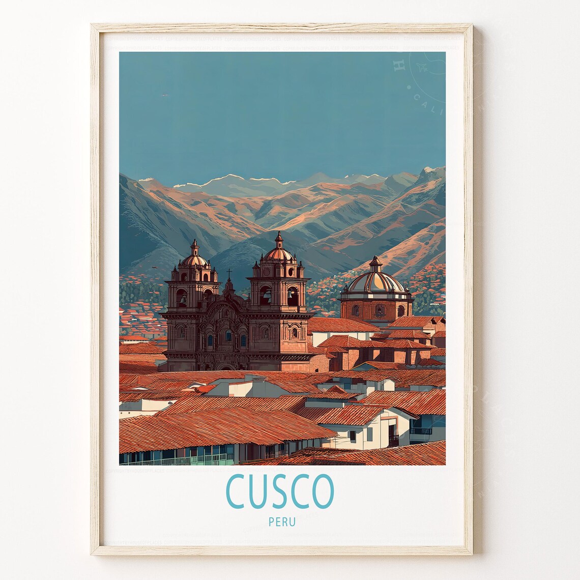 Cusco Peru Cathedral Andes Mountains Old City Vintage Travel Poster