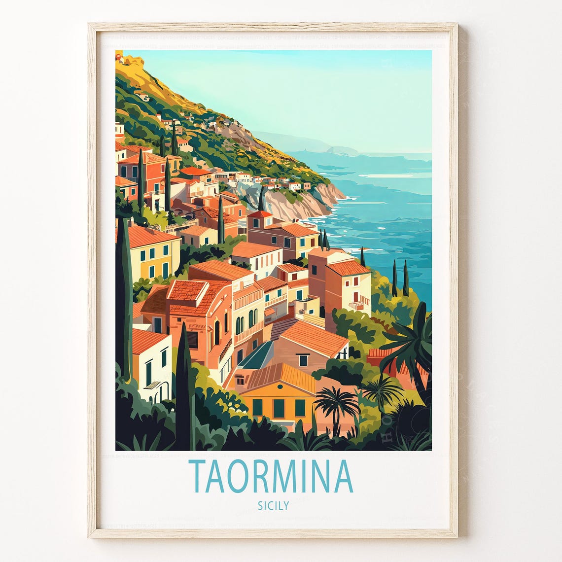 Taormina Sicily Coastal Cliffside Town Mediterranean Travel Poster
