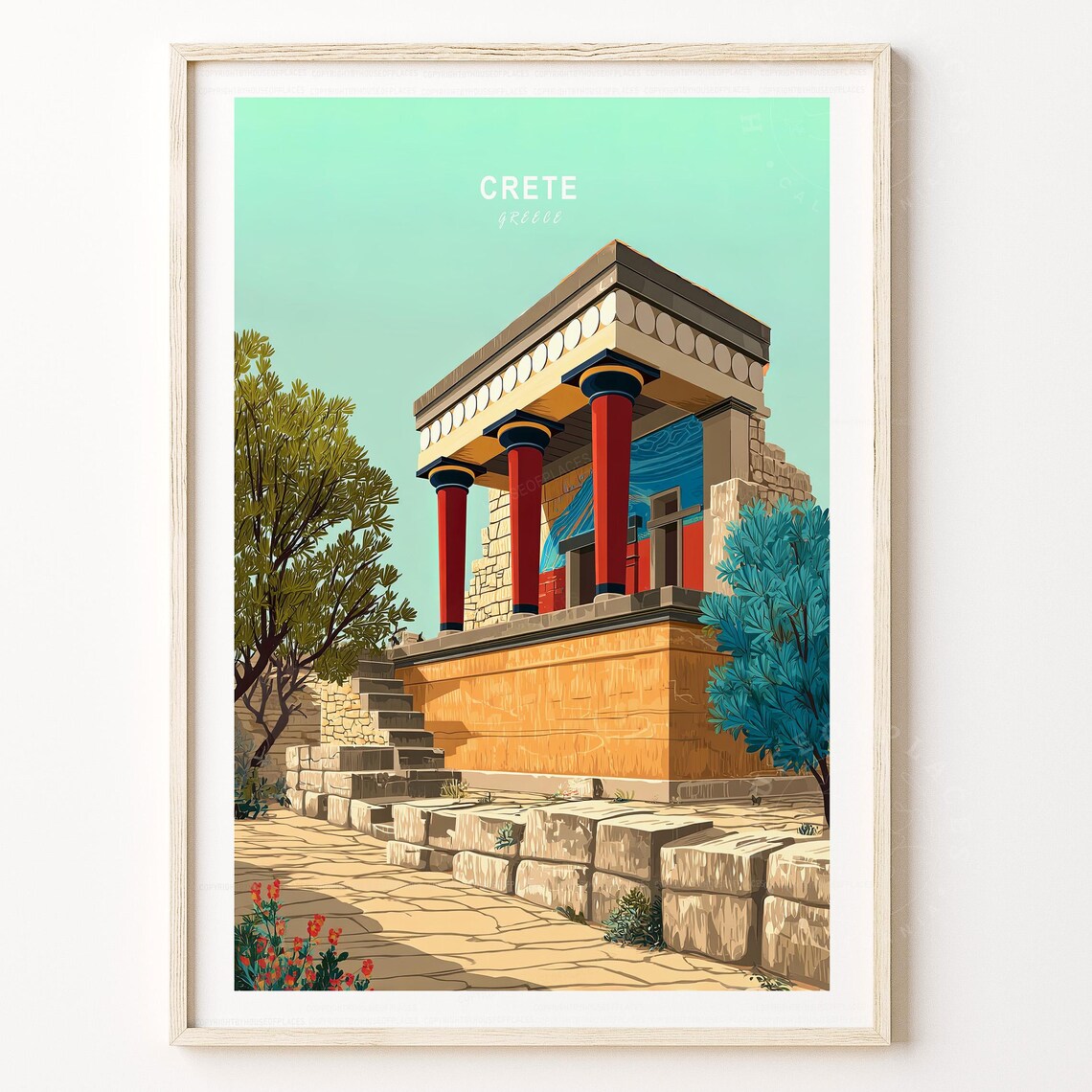 Crete Greece Knossos Ancient Palace Mint Green Travel Poster