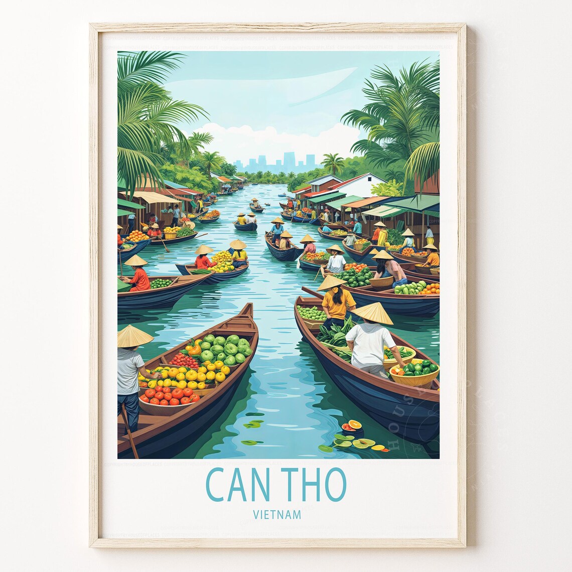 Can Tho Vietnam Floating Market Colorful Boats Travel Poster