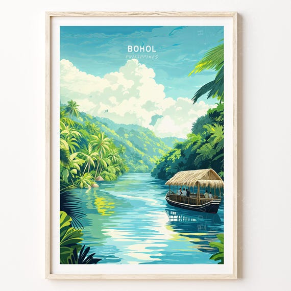 Bohol Philippines River Cruise Lush Jungle Tropical Travel Poster