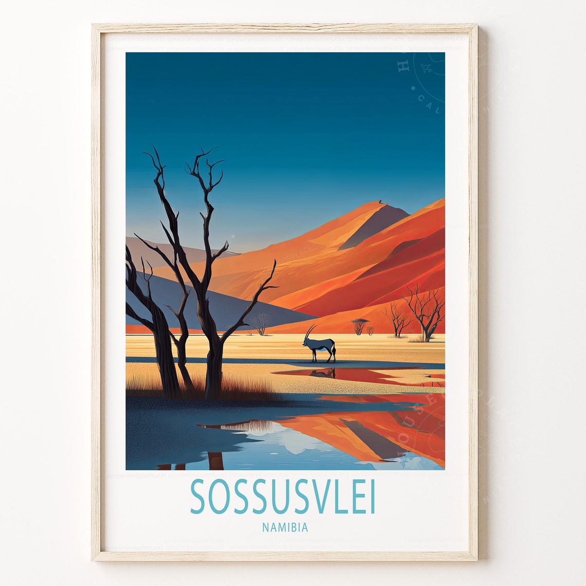 Sossusvlei Namibia Red Dunes Dead Trees Oryx Desert Travel Poster