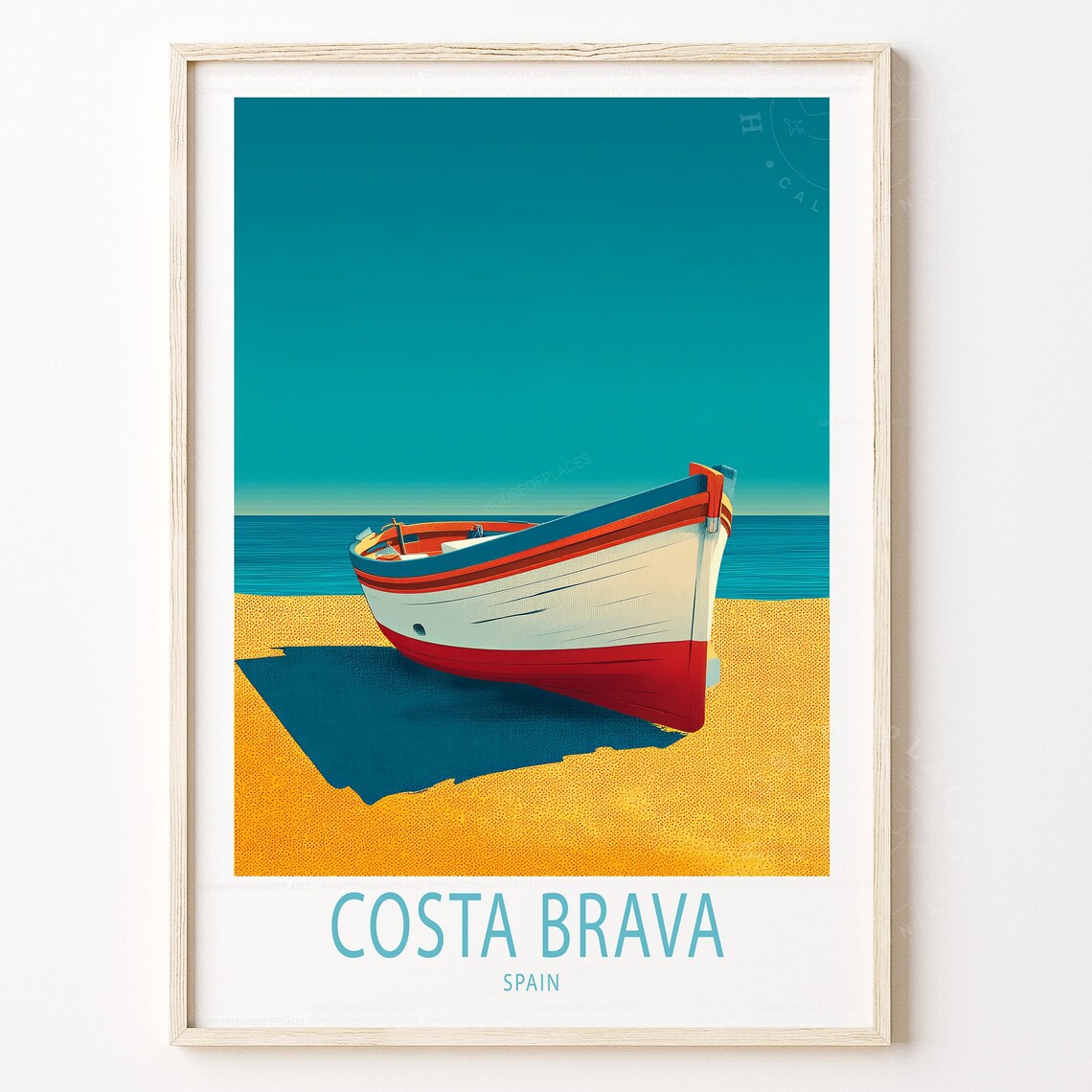 Costa Brava Spain Fishing Boat Golden Beach Minimalist Poster