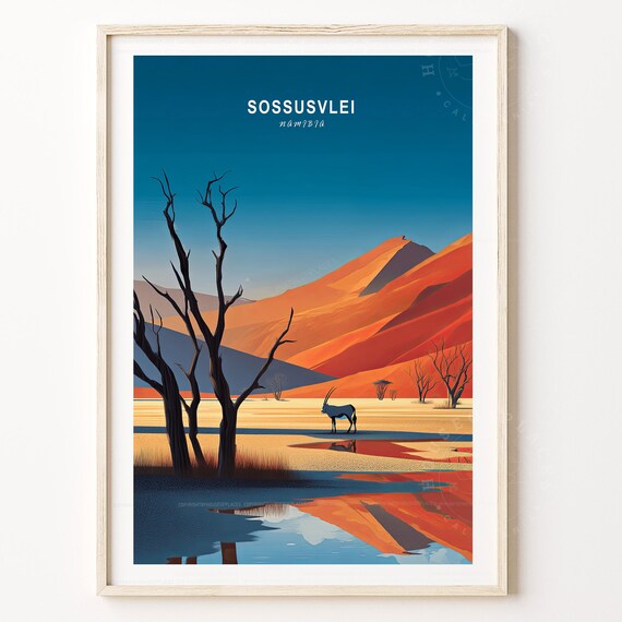 Sossusvlei Namibia Desert Dunes Mirrored Water Minimalist Poster