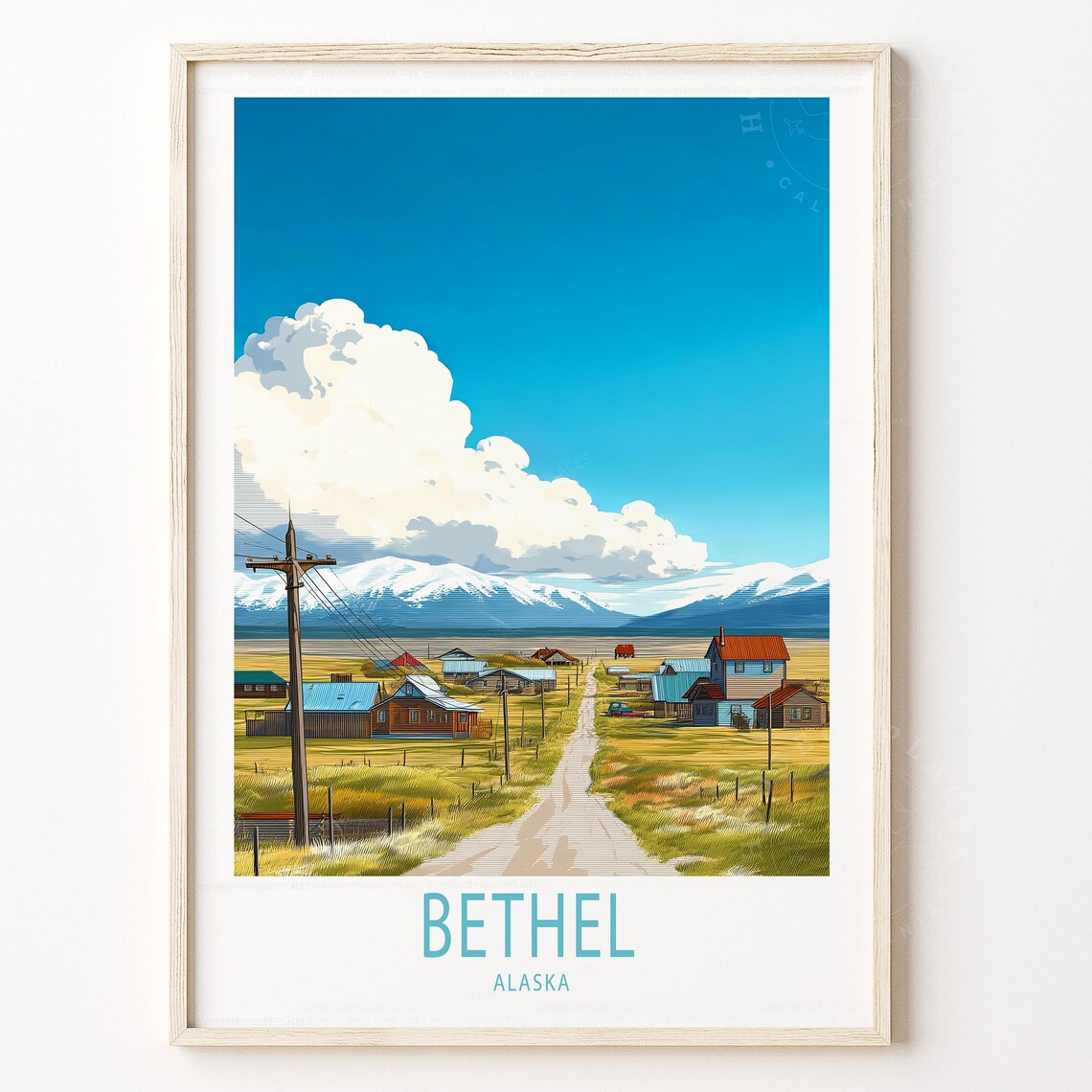 Bethel Alaska Snowy Mountain Village Dirt Road Travel Poster
