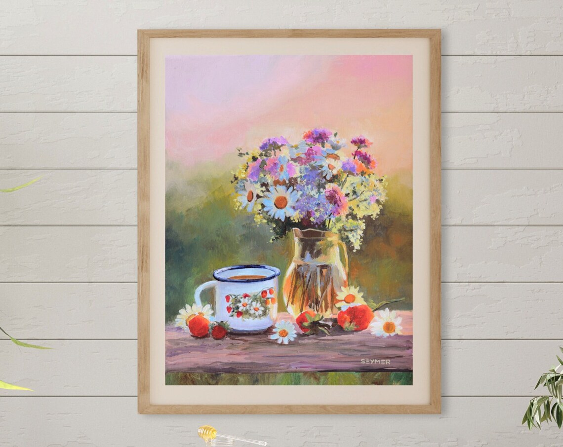 Pink Flower Vase Still Life Art Print, Country Floral - Image 6