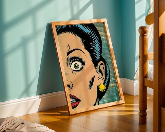 Bold Pop Art Comic Style Woman Close-Up Portrait With Dramatic Green Eye Poster