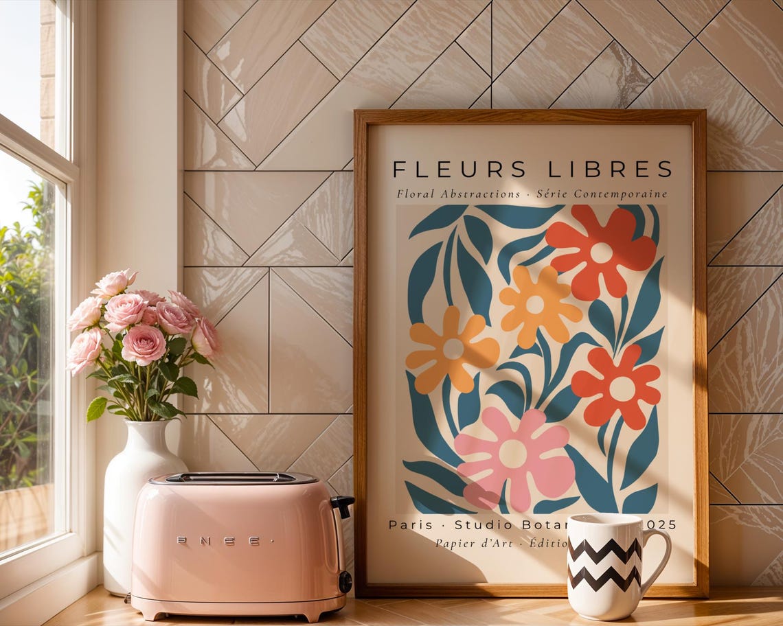 Fleurs Libres Multicolor Blooms Parisian Botanical Abstract Poster