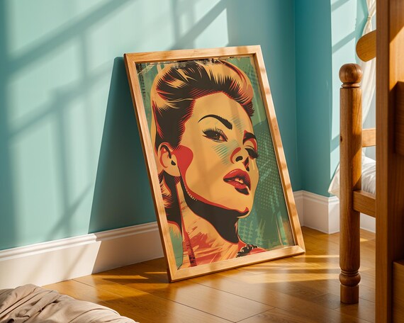 Retro Pop Art Woman Portrait Vintage Pinup Style Wall Poster