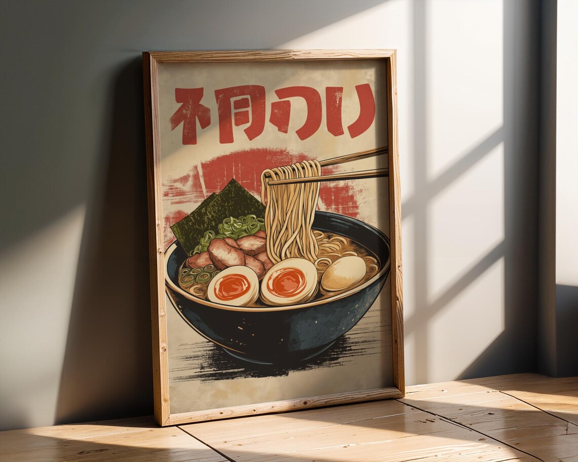 Vintage Ramen Japanese Noodle Poster, Asian Kitchen Decor