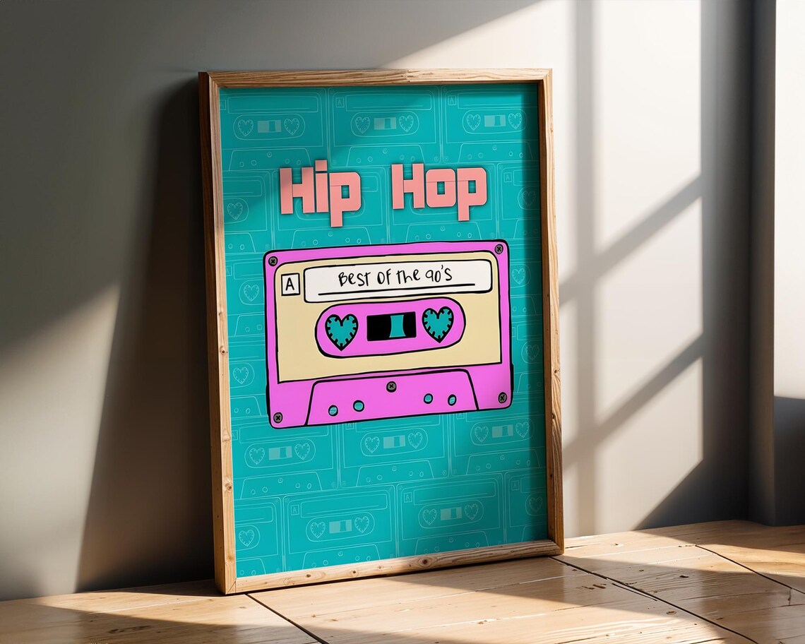 Hip Hop Best of the 90s Cassette Tape Retro Music Decor Poster