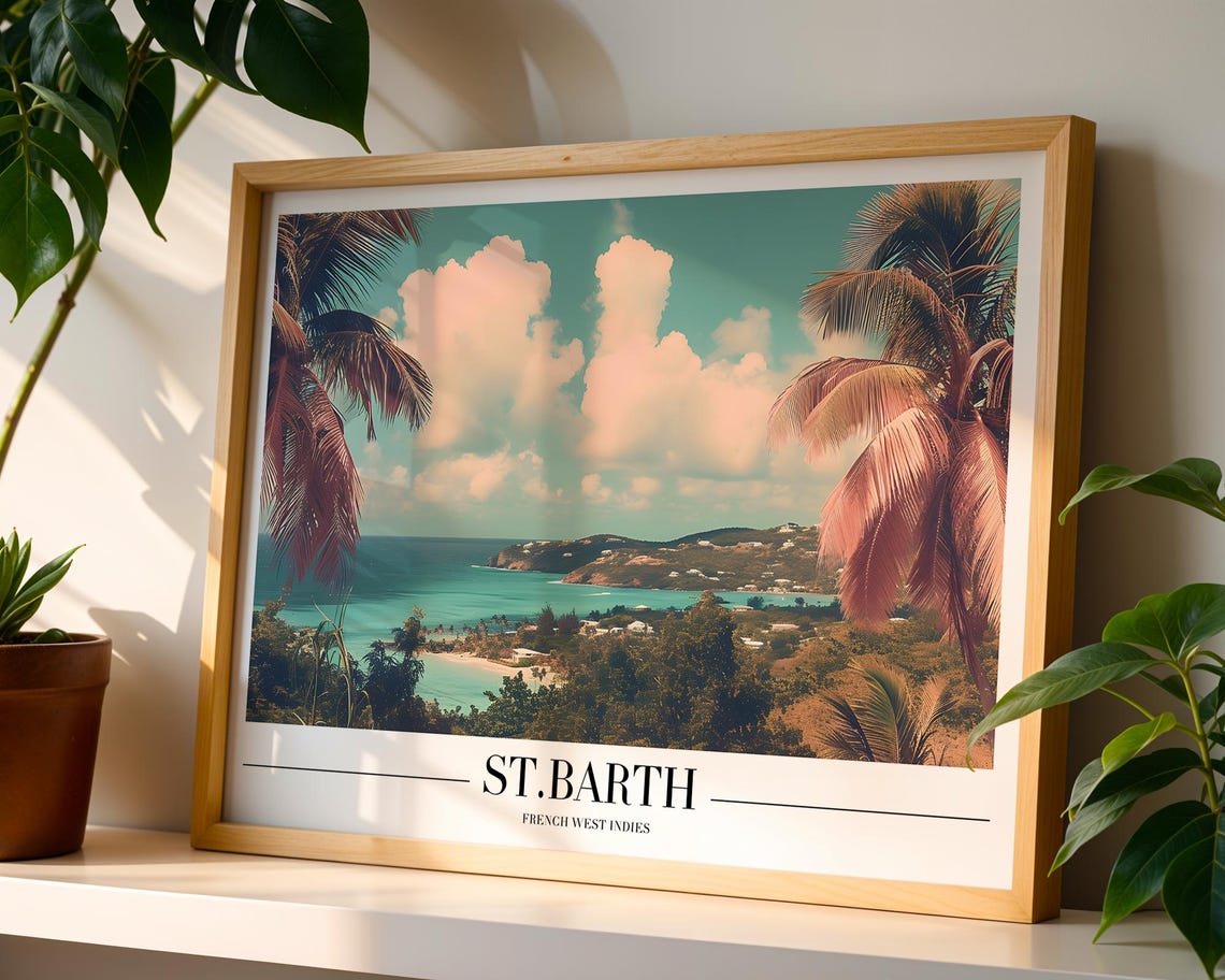 Saint Barth French West Indies Tropical Beach Palm Trees Travel Poster