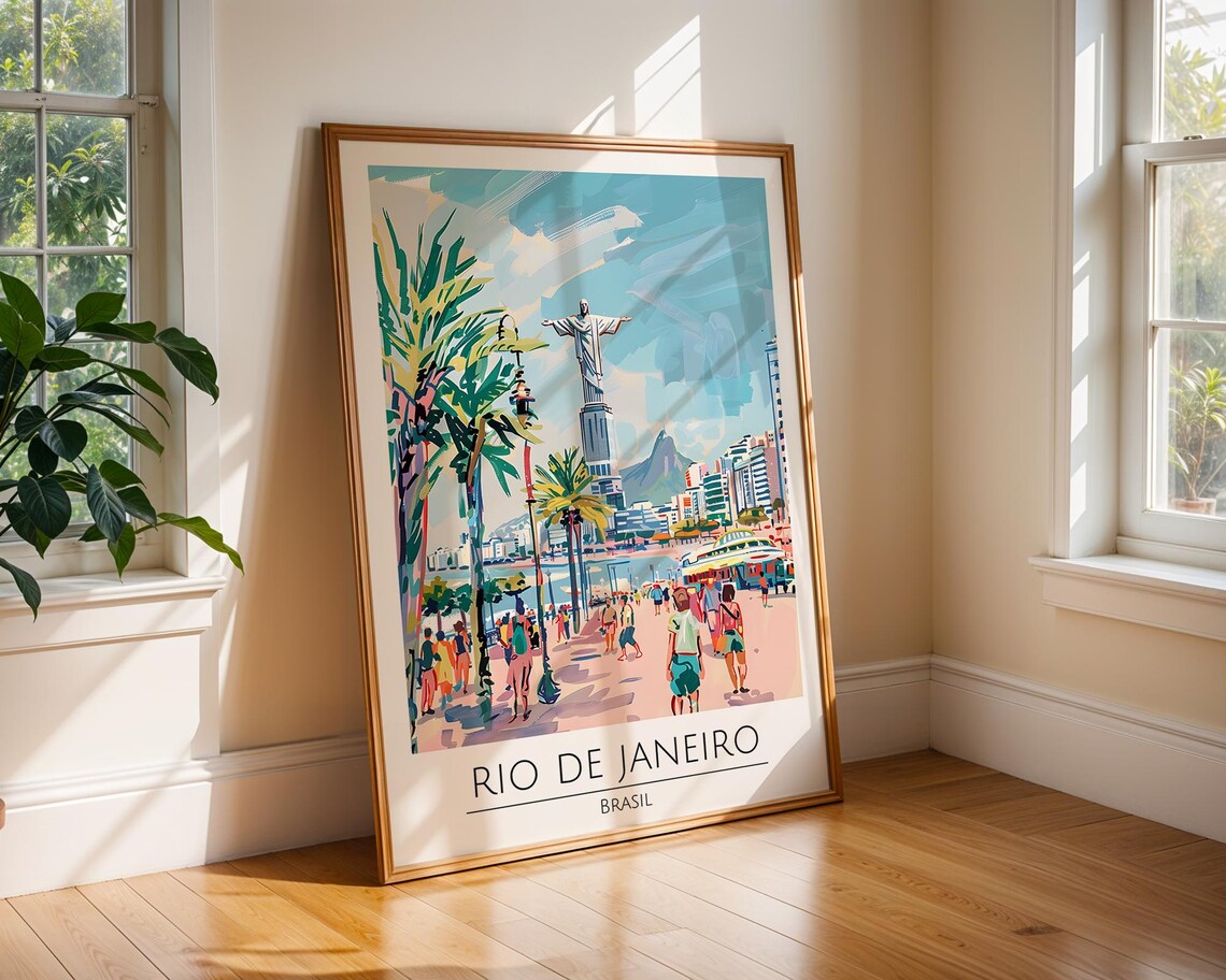 Rio de Janeiro Brazil Christ the Redeemer Beach Watercolor Poster