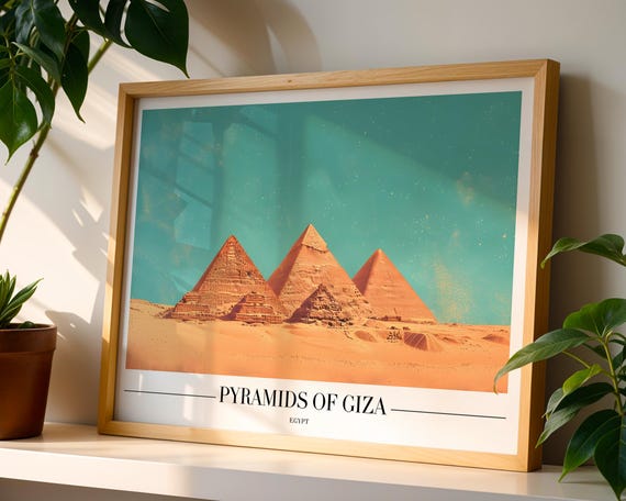 Pyramids Of Giza Poster Ancient Egypt Wall Art Print Historic Landmark Travel Decor Desert Architecture For Study Or Den