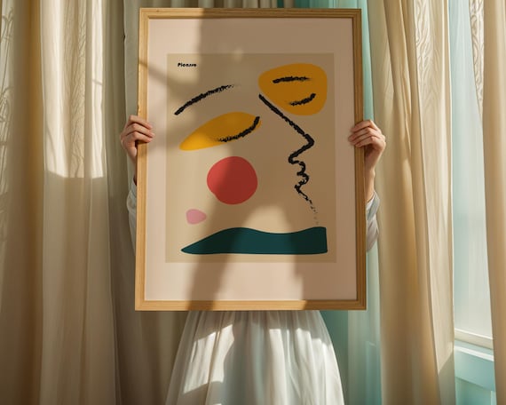Picasso Style Abstract Face Mustard Yellow Minimalist Art Poster