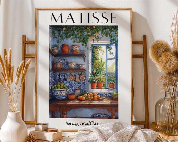 Henri Matisse Inspired Kitchen Wall Art Vibrant Fruit Print Boho Mediterranean Decor Open Window Poster Rustic Cottage Charm