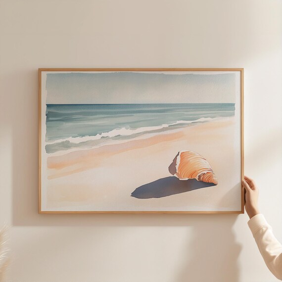 Seashell Art Print Trendy Summer Beach Watercolor Home Decor Minimalist Surfer Landscape Poster Artwork Physical