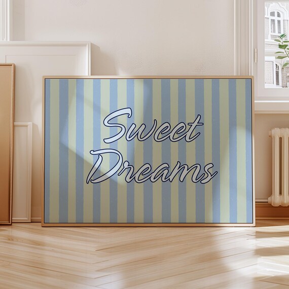 Sweet Dreams Blue Green Striped Quote Poster Nursery Bedroom Decor