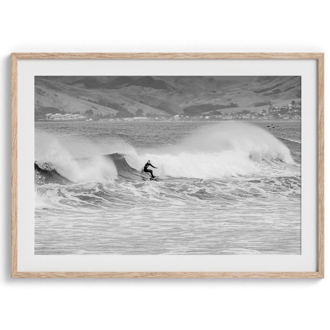 Black And White Surfer Riding Wave Surf Action Ocean Photo Poster