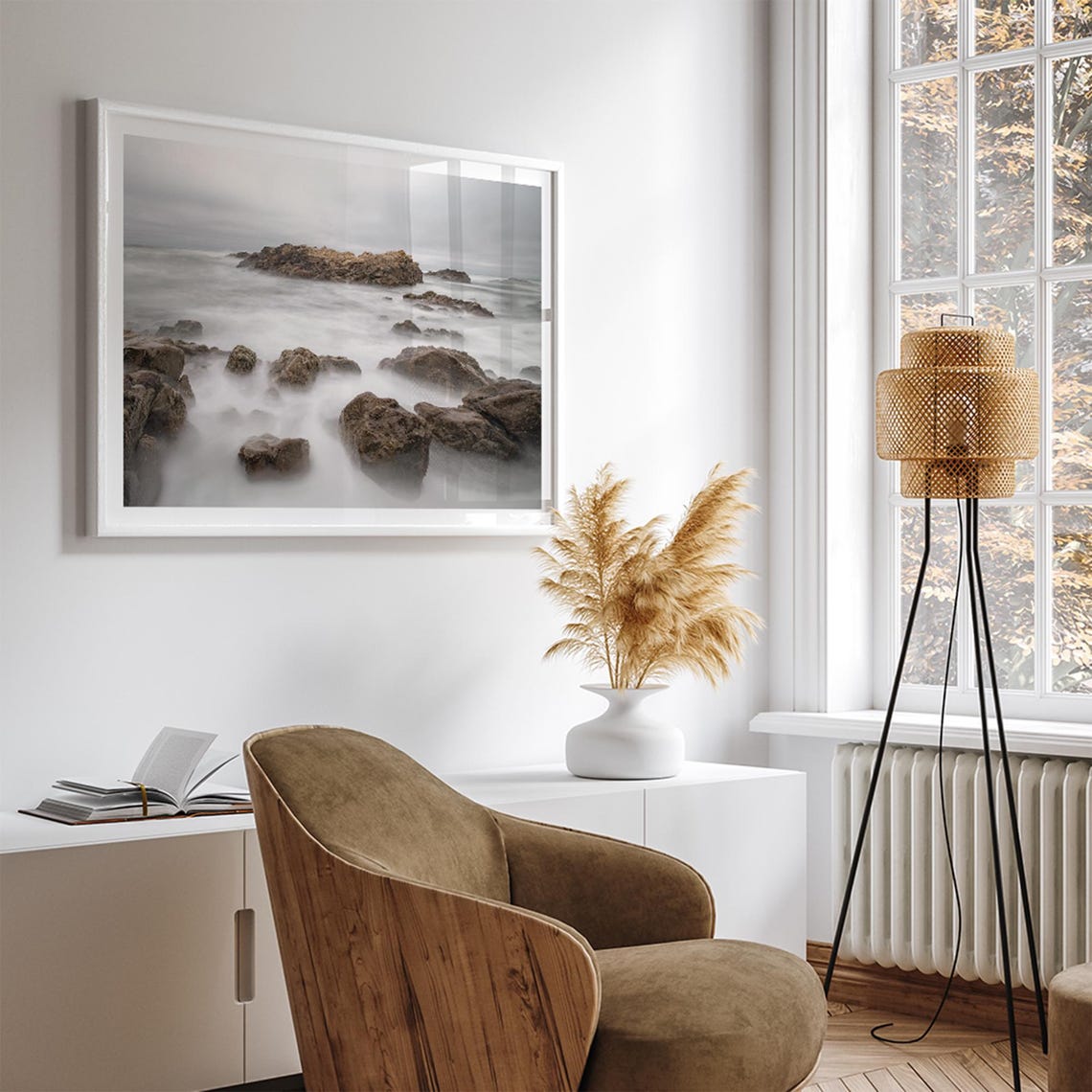 Rocky Coast Long Exposure Silky Water Gray Moody Seascape Poster - Image 3