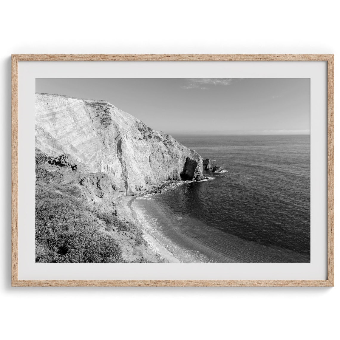 California Coast Cliffs Dramatic Beach Bluffs Black White Ocean Poster