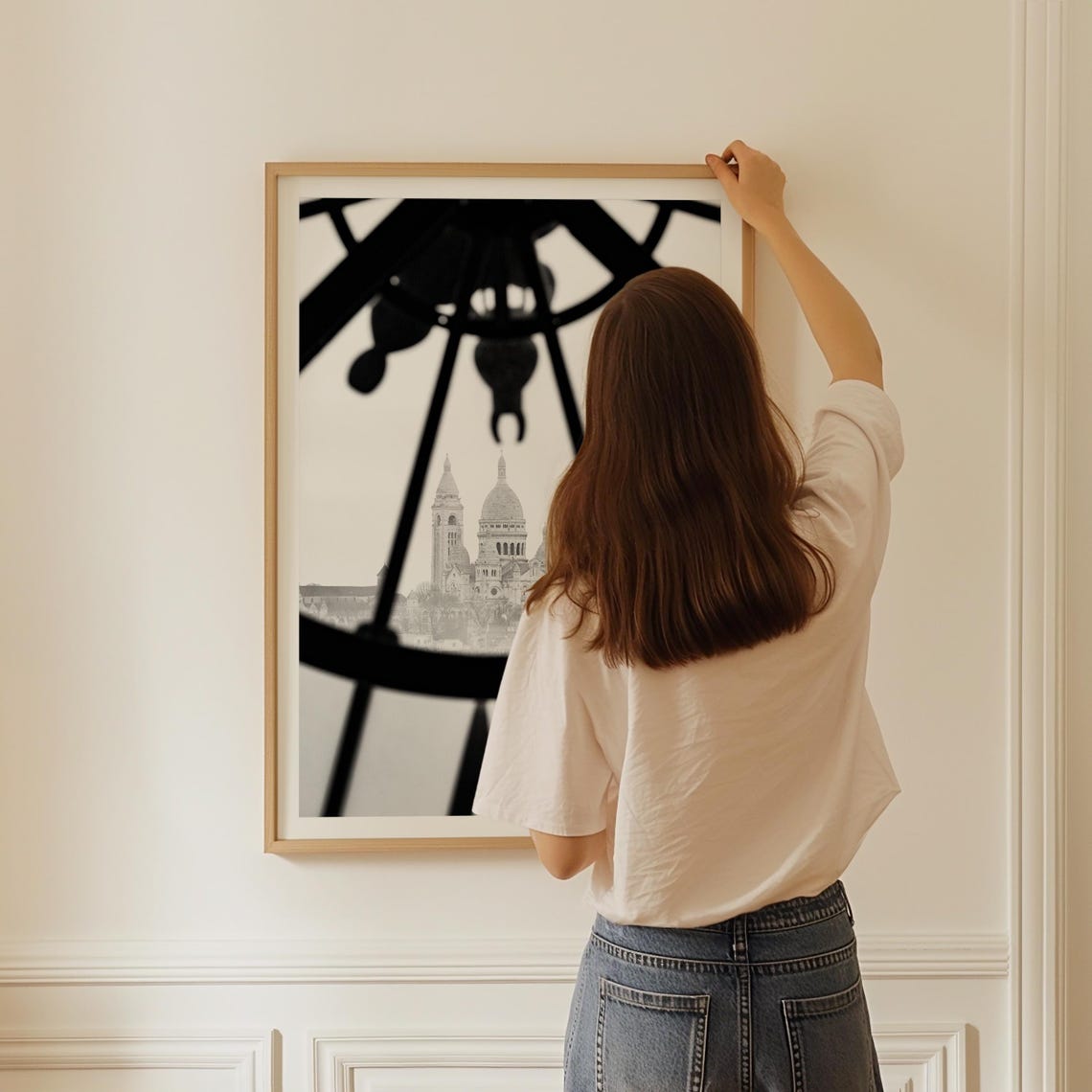 Paris Sacre Coeur Musee Orsay Clock View Black And White Travel Poster - Image 2