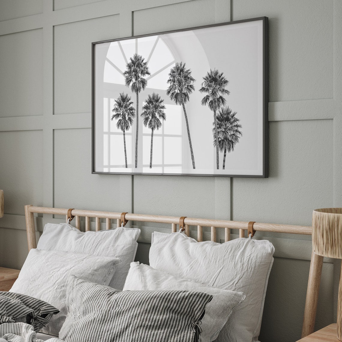 Black And White Palm Trees Row Minimalist Tropical Wall Art Poster - Image 3