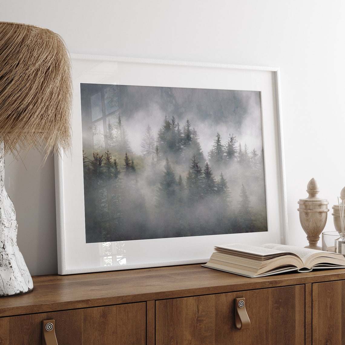 Misty Evergreen Forest In Fog Layers Moody Mountain Trees Wall Art - Image 4