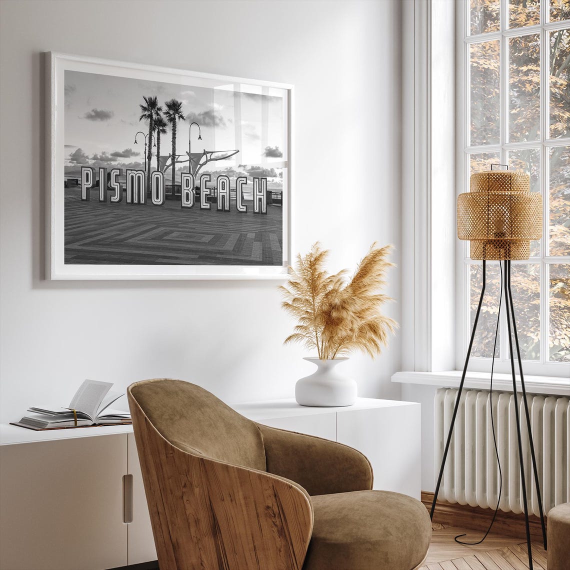 Pismo Beach California Pier Sign Black And White Surf Travel Poster - Image 3