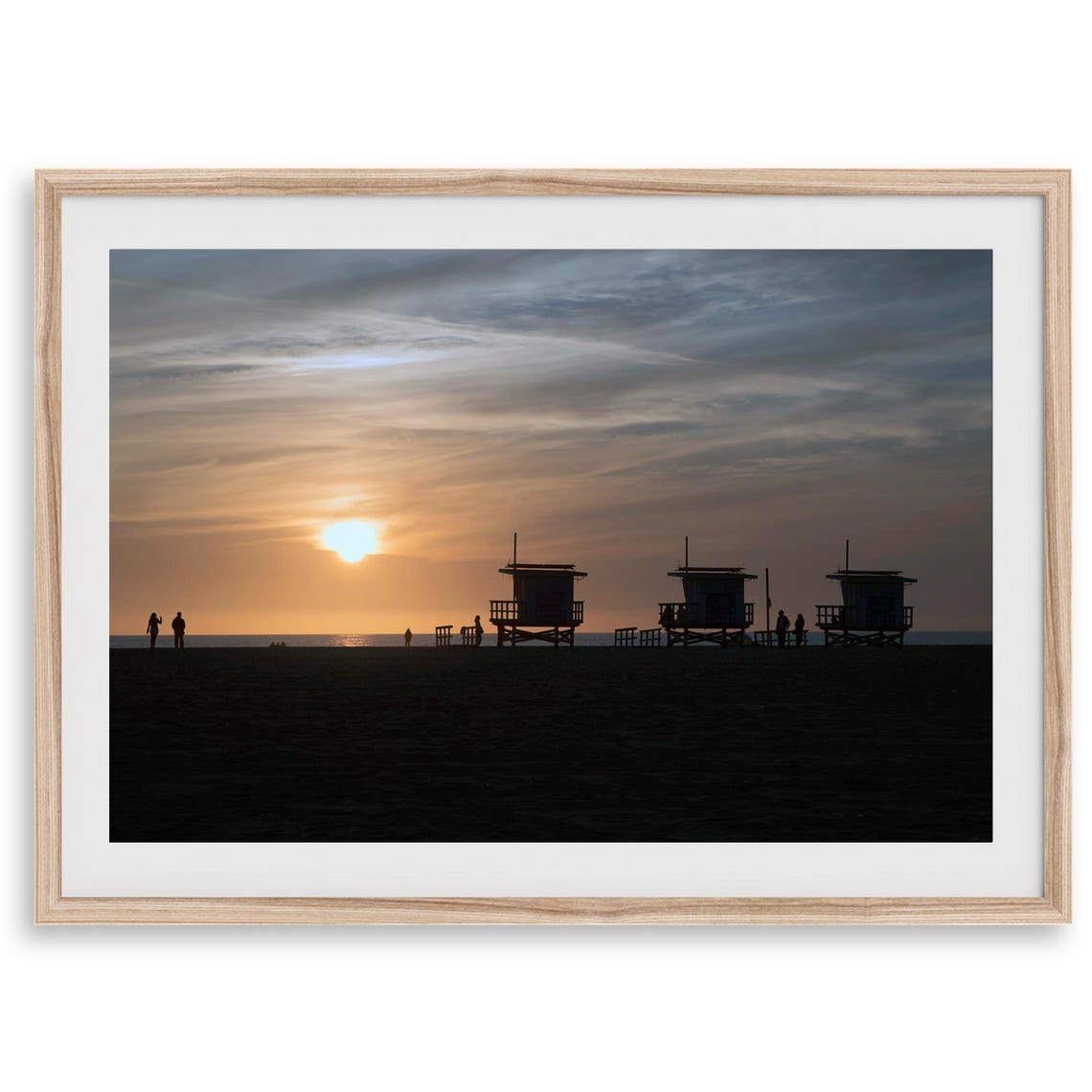 Venice Beach Lifeguard Towers Silhouette Orange Sunset Ocean Poster