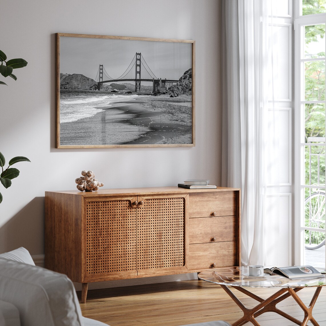 Golden Gate Bridge Reflection, Black And White Travel Poster - Image 5