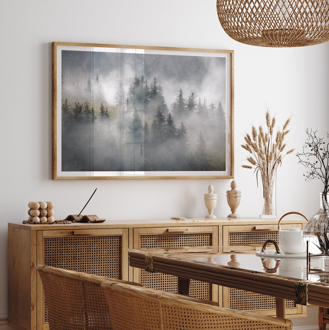 Misty Evergreen Forest In Fog Layers Moody Mountain Trees Wall Art - Image 3