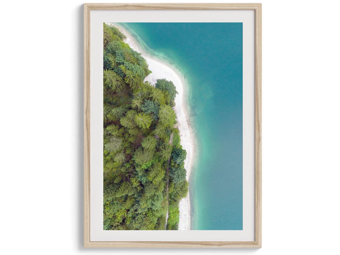 Aerial Forest Shoreline Turquoise Lake White Beach Drone View Poster