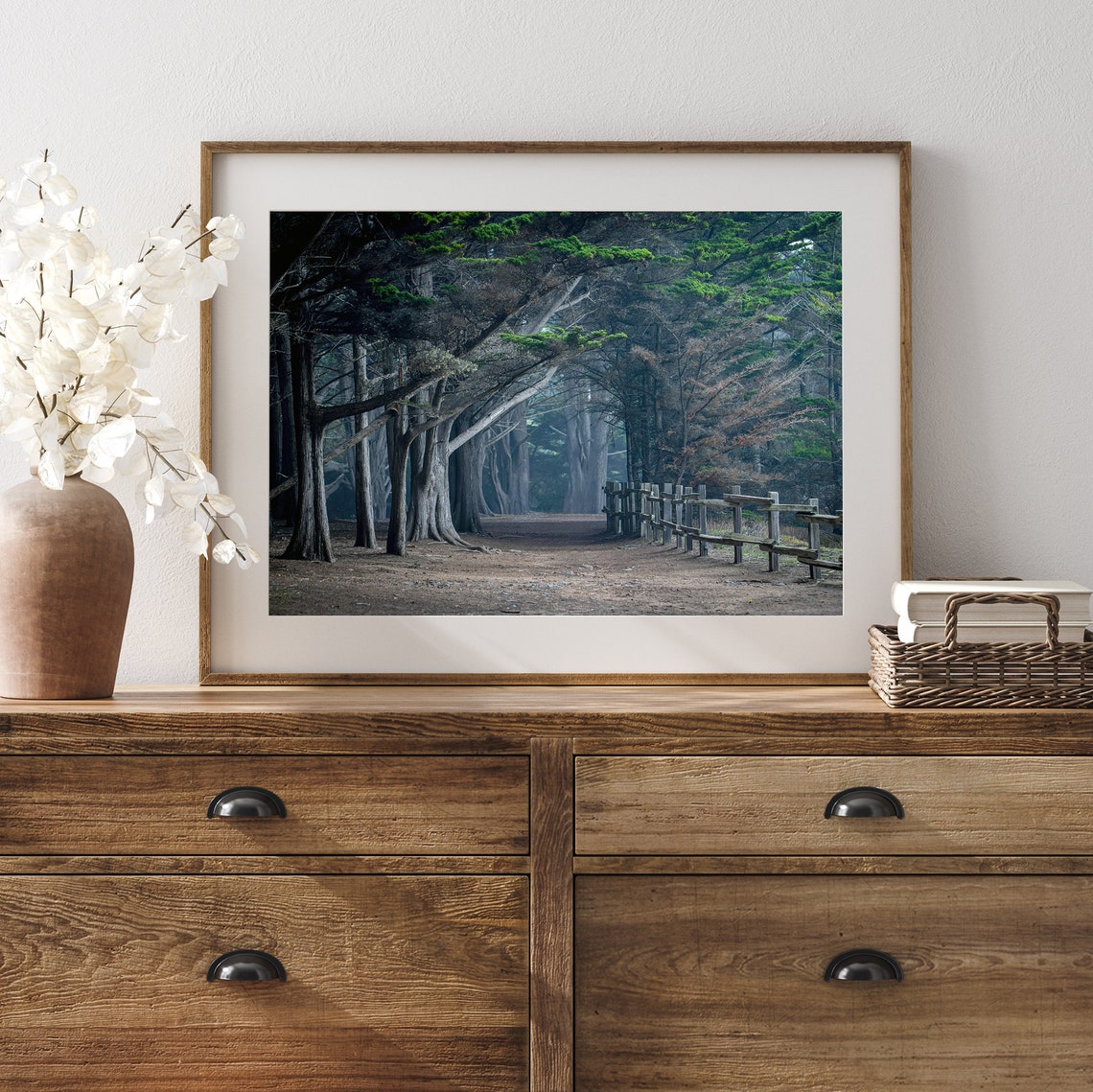 Cypress Tree Tunnel Dark Forest Path Moody Woodland Landscape Print - Image 5