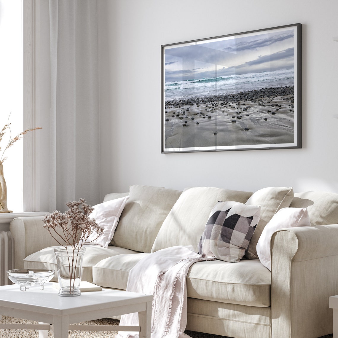 Pebble Beach California Moody Waves Rocky Shore Overcast Sky Poster - Image 3