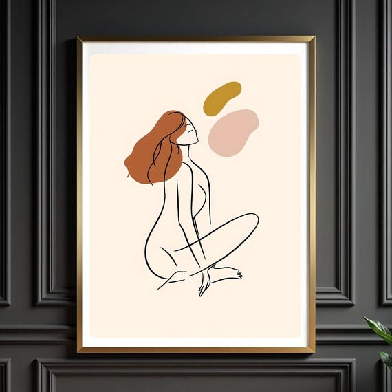 Boho Female Figure Line Art Print Minimalist Room Decor
