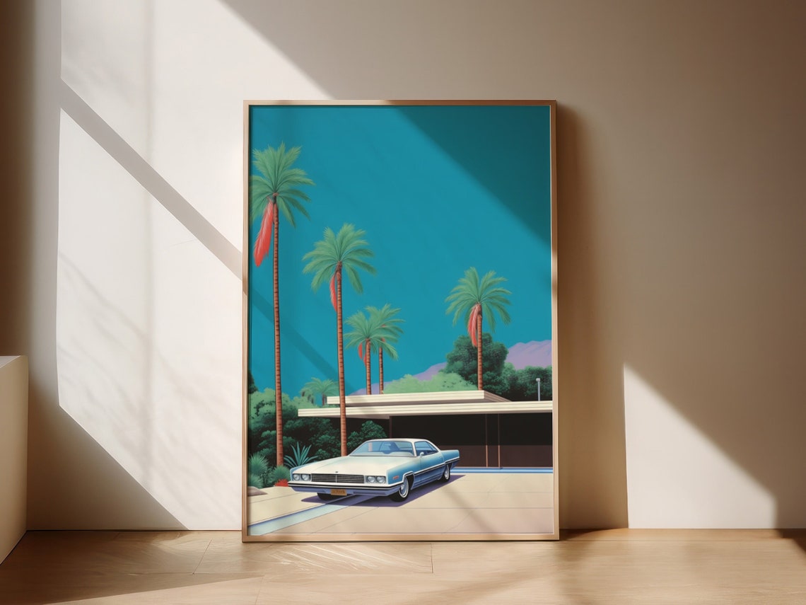 Palm Springs Classic Car Mid Century Modern Palm Tree Poster