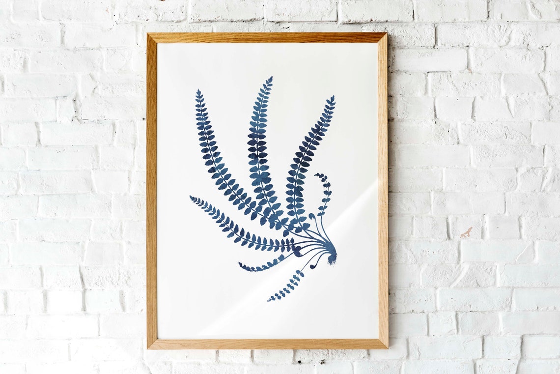 Indigo Blue Fern Branching Stems Watercolor Botanical Art Print - Image 3
