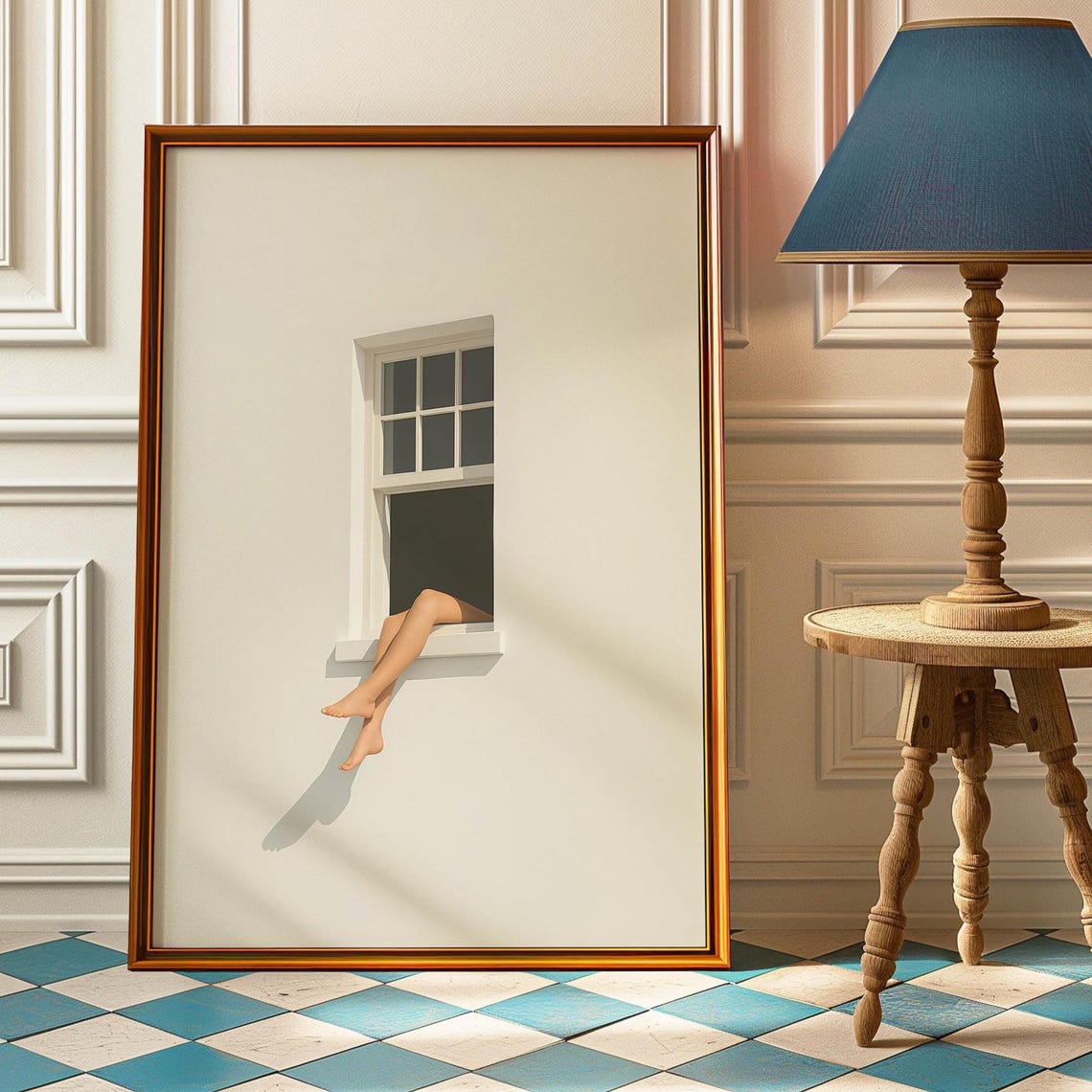 Surreal Minimalist White Window Bare Legs Whimsical Photo Poster