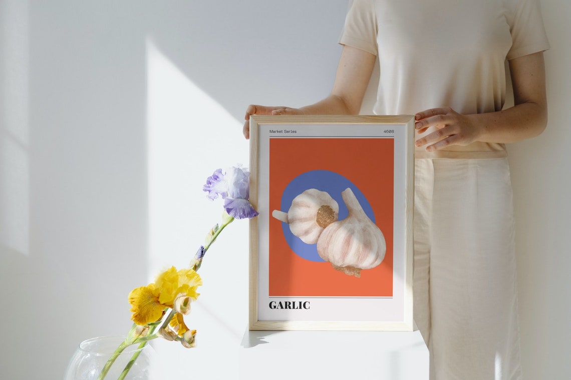 Watercolor Garlic Bulbs Market Series Bold Orange Kitchen Poster - Image 3