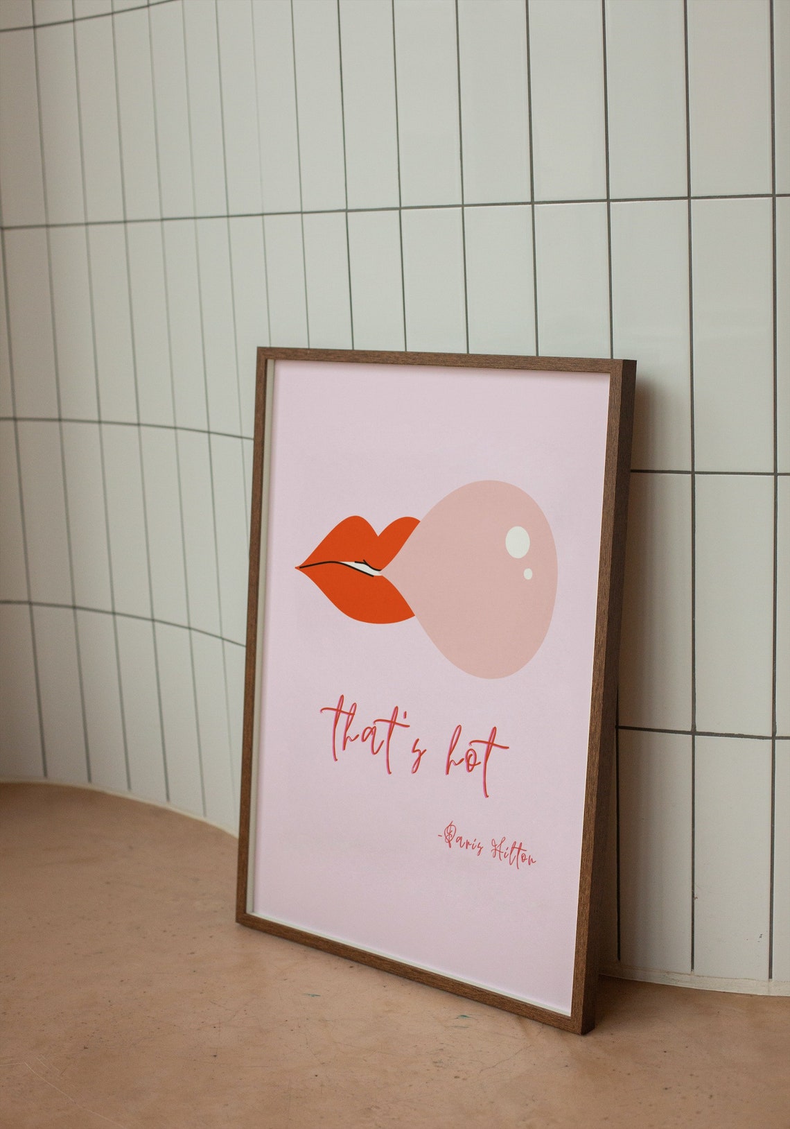 Thats Hot Paris Hilton Red Lips Bubblegum Pink Aesthetic Wall Art - Image 2