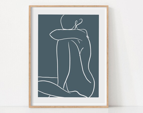 Modern Abstract Art Line Drawing Wall Scandinavian Decor Blue Print